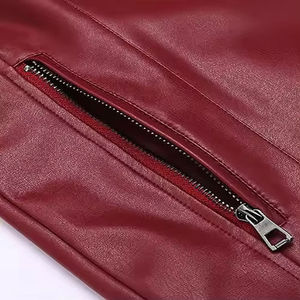 Classic Customizable Men's <b>Leather</b> Jacket with Zipper Closure Slim Fit Stand Collar High Street Style Winter Front Logo embossed - Product Image 5
