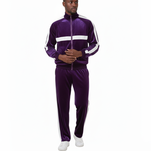 Survêtements de sport en velours violet de haute qualité, ensemble 2 pièces, en coton, personnalisables, vente en gros, pour hommes - Product Image 1