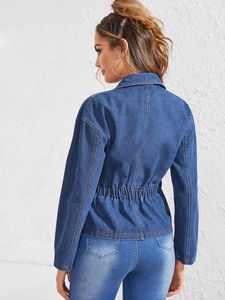 Chemise en jean pour femme, en coton lavé, à manches longues, boutonnée, col rabattu, avec poches, pour un usage quotidien - Product Image 5