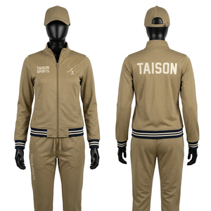 Premium 320 GSM Polyester Cotton Field Hockey Tracksuit Khaki Ribbed Panels Custom <b>Screen</b> Print Logo - Product Image 1