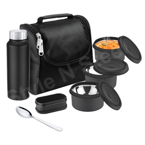 Ensembles de vaisselle de boîte à lunch en acier inoxydable noir de conception classique avec couvercle boîte à lunch ensemble à lunch avec bouteille - Product Image 2