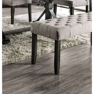 Classica Panca in Tessuto di Lino Grigio Chiaro con Bottoni, Sedia in Legno Massello con Seduta Imbottita, Arredamento Rustico per Sala da Pranzo e Colazione - Product Image 4