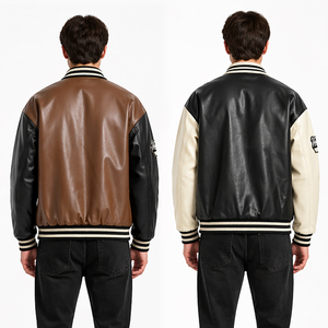 Men Custom Varsity Jacket PU Leather Letterman Jacket Two Tone Baseball Jacket Streetwear Winter Coat OEM Logo - Product Image 2