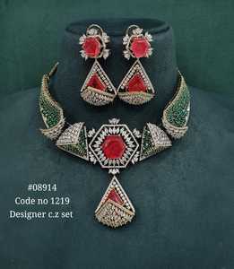 Green <b>Ruby</b> Tibetan 08914 Pendant <b>Necklace</b> Set Set Gold Color Earrings and <b>Necklace</b> Rhinestone Jewelry for Wedding Party - Product Image 3