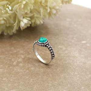 Brass S925 Sterling Silver Natural <b>Turquoise</b> <b>Ring</b> Vintage Beaded Band Bohemian Gemstone Statement <b>Ring</b> for Women - Product Image 1