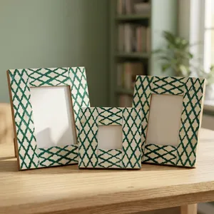 Handcrafted Agate Quartz Marble Geometric Pattern Photo <b>Frame</b> Set Natural Stone Tabletop Decorative Display Luxury Gift - Product Image 1