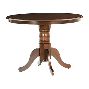 Classic Solid Wood Round 4 Seater <b>Dining</b> Table Set with Pedestal Base Dark Walnut Finish Ladder-Back Upholstered <b>Chairs</b> - Product Image 4