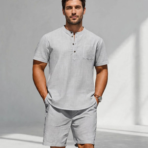 2026 Wholesale Summer Men's Casual Shorts <b>Set</b> Plain Color Solid 100% Cotton Jersey Quick Dry Knitted Customized Logo <b>Twin</b> <b>Set</b> - Product Image 1