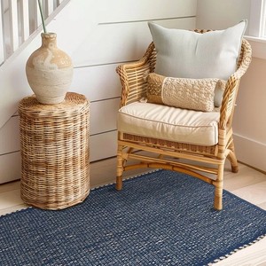 Tapis moderne en coton tissé plat, rectangulaire, bleu marine uni, pour salon, décoration intérieure, lavable, avec envers en jute - Product Image 4