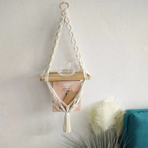 Estante Colgante de Pared de Macramé Blanco de Algodón, Decoración Boho, Estante Decorativo Hecho a Mano para Sala de Estar, Dormitorio, Decoración del Hogar - Product Image 3