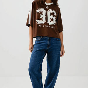 T-shirt de style maillot de football américain pour femme, coupe courte et ample, en mélange de coton, avec impression de numéro personnalisée, fabricant OEM en gros - Product Image 5