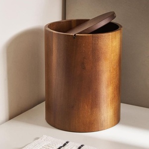 Premium Round Wooden Dustbin with Lid Decorative Indoor Waste <b>Basket</b> <b>Bathroom</b> Trash Bin for Home Hotel Office Use - Product Image 1