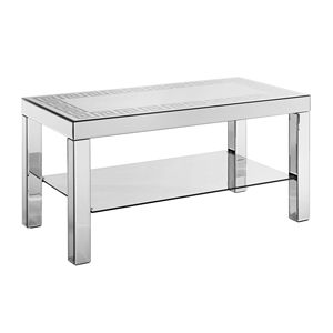 W 40\" X <b>D</b> 20\" X H 20\" Curved Border Carved Mirror Coffee <b>Table</b> with Silver Mirror Glass Top and Sparkling Diamond Edge Frame - Product Image 6