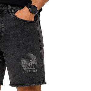 Custom <b>Black</b> Acid Wash Men Denim <b>Shorts</b> Casual Summer Cotton Straight Fit Raw Hem Printed <b>Jean</b> <b>Shorts</b> Custom Logo OEM Wholesale - Product Image 3
