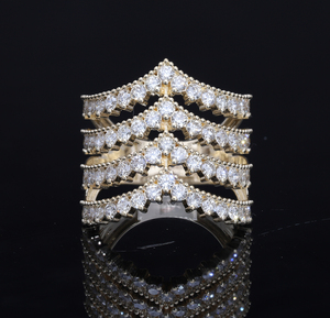 Bague Chevron Multi-rangs en Or Jaune 14K Plaqué Rhodium avec Diamants Naturels, Bijou Fin Classique de Créateur pour Fiançailles - Product Image 4
