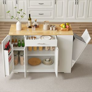 Isole da Cucina con Design Moderno Stile Fattoria 53.2"W x L, con Cassetti e Contenitore per Rifiuti, Carrelli da Cucina - Product Image 4