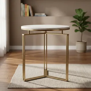 Durable Modern Brass Frame Coffee <b>Table</b> with Marble Top Living Room Furniture Minimalist Design - Product Image 2