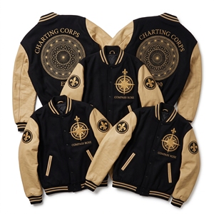 Blouson Bomber Letterman Personnalisé OEM avec Broderie Four Winds Angel, Manteau Universitaire en Laine et Manches en Cuir Crème - Product Image 2