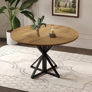 Metal Frame Wooden Top Round Dining <b>Table</b> Black Conical Shape Base Dining <b>Table</b> For Home & Restaurant Use Dining <b>Table</b> 4 Seater - Product Image 2