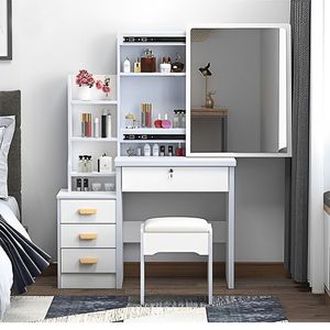 Fashionable Makeup Vanities Vanity <b>Desk</b> with Mirror and 3-Color Lighting Chair and Table <b>Set</b> for Daily & Special Occasions - Product Image 1