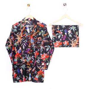 Elegante Conjunto de Pijama de Algodón Casual con Estampado Floral, Largo, para Fiesta de Bodas, Suave y Transpirable, Ropa de Dormir para Verano - Product Image 3