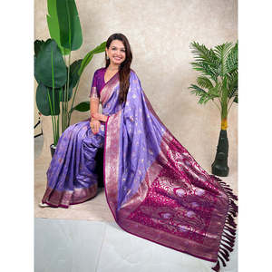 ผ้าไหมทอซารีลายลาเวนเดอร์ แบรนด์อีลิท วีฟส์ น้ำหนัก 650 กรัม เสื้อผ้าอินเดียและปากีสถาน - Product Image 3