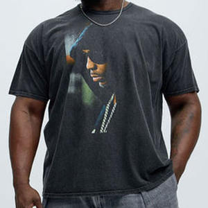 OEM ODM Men's Oversized Washed <b>Black</b> <b>T</b>-<b>Shirt</b> Vintage Portrait DTG Graphic Unisex Streetwear Cotton Manufacturer Private Label - Product Image 4
