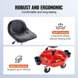 Sgabello da Garage Regolabile in Altezza 17 X 15 con Cuscino Comfort, Ruote da 5 Pollici per Tutti i Terreni, Vassoio Portaoggetti, Attrezzo per Riparazione Auto - Product Image 6