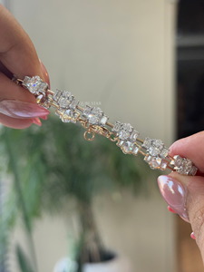 Luxury Women Gold <b>Bracelet</b> With Oval Baguette Lab Grown Diamonds 6.95 Ct Halo Link Design Wedding Anniversary 14K Gold - Product Image 5