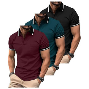 OEM Custom High Quality Mens Cotton Pique Polo <b>Shirt</b> Tipping Sleeve Collar Lapel <b>Pocket</b> Polo T-<b>Shirts</b> Wholesale Manufacturer - Product Image 1