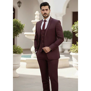 Traje de Negocios para Hombre, Estilo Británico, Color Borgoña, Cierre de un Botón, Solapa con Muescas, Antiarrugas, Poliéster - Product Image 3