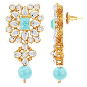 Conjunto de Collar y Pendientes de Cristal con Flores Chapadas en Oro, Joyería Vintage para Mujer, Aleación, Imitación de Perla, Azul Turquesa - Product Image 2
