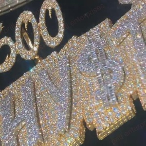 Collar con Colgante Personalizado de Plata 925, Estilo Hip Hop, Lujoso, con Incrustaciones de Diamantes de Imitación, Corte Brillante Redondo, Dos Tonos, VVS, Moissanita, para Hombre - Product Image 3