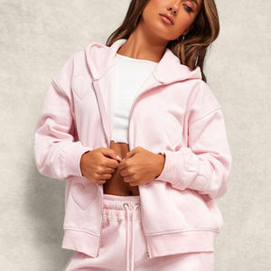 Vente en gros de sweats à capuche pour femmes, design personnalisé, coupe décontractée à épaules tombantes, gaufré, hiver, zippé, en coton, manches longues - Product Image 1