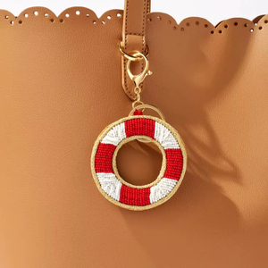 Creative Lifebuoy Beaded Keychain Nautical Style Handmade Bag Charm Unique Gift - Product Image 1