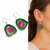 Boucles d'oreilles à clip en argent sterling 925 de haute qualité, tourmaline bio-couleur pastèque romantique, cadeau de mariage adapté aux femmes