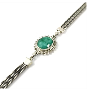 Pulsera de plata con esmeralda natural de lujo, plata de ley 925 maciza, joyería tallada a mano de la India. - Product Image 4