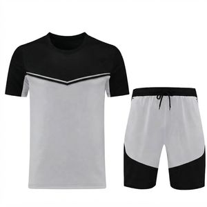 Ensemble de t-shirts sportifs pour hommes à blocs de couleur, t-shirt à col rond et short à cordon de serrage, tenue d'été - Product Image 5