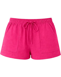 Women's Pink 2-Piece <b>Knitted</b> <b>Set</b> Short Sleeve Top With Drawstring Shorts Solid Color Breathable Casual Spring Summer Wear - Product Image 4