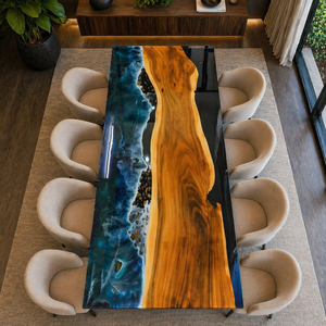 Premium Modern Eco-Friendly Black Epoxy Resin Natural Wood Slab <b>Live</b> <b>Edge</b> Dining <b>Table</b> for Diwali Living Room Interior Design - Product Image 2
