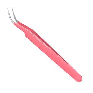 Pince à épiler pour cils à pointe incurvée rose, en acier inoxydable, précision, pointe lisse, manche long - Product Image 4