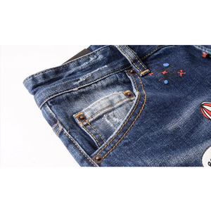 Jeans bleus délavés personnalisés pour hommes, pantalons en denim délavé pour le streetwear, les tenues décontractées, la mode quotidienne et les vêtements OEM - Product Image 4
