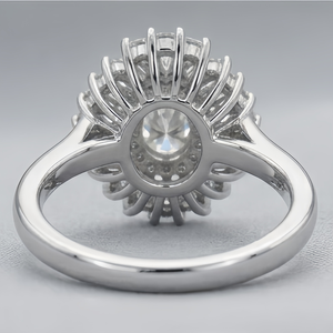 Anillo de Compromiso con Circonita Cúbica en Forma de Flor, Engaste Ovalado Pavé, Bañado en Rodio, Latón, Estilo Glam Unisex, Regalo para Fiesta - Product Image 2