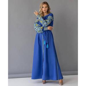 Vestido Boho Bordado de Ucrania para Mujer, Azul y Amarillo, Cintura Natural, Casual, 100% Algodón - Product Image 4