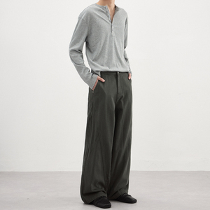 Two Tone Contrast <b>Patterned</b> <b>Trousers</b> <b>Men</b> Multi Pleat Front Wide Leg Extra Durable Woven Cotton Pants Box - Product Image 3