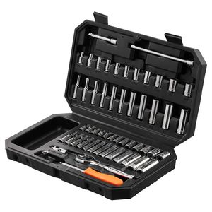 Set di chiavi a bussola a cricchetto da 1/4 di pollice, 6 punte, 54 pezzi, metrico e SAE, profondo, standard, per uso industriale - Product Image 1
