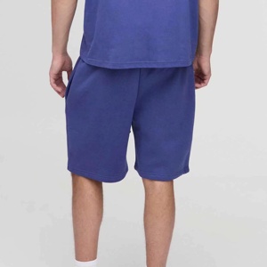 Men's Solid Blue Cotton Casual Two Piece Set Summer Knitted Oversized <b>T</b>-<b>Shirt</b> and Shorts - Product Image 4