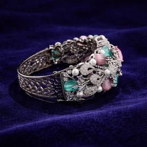 925 Sterling <b>Silver</b> <b>Bangle</b> Iced Out Moissanite Flowery <b>Bangle</b> Statement <b>Bracelet</b> women's Her Everyday Wear Hip Hop Jewelry - Product Image 3