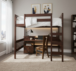 Modern Solid Wood Bunk Bed Twin Size with Desk and Storage <b>Oak</b> Finish Multi Functional Bedroom Furniture - Product Image 4