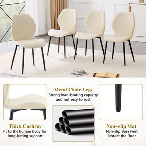 Set di 4 Sedie da Pranzo Moderne di Lusso in PU Trapuntato Bianco Diamantato con Gambe in Metallo Nero per Sedute Imbottite - Product Image 6